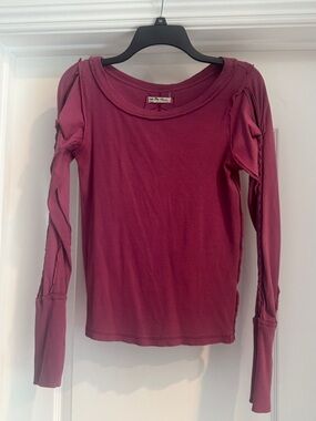 Free People Long Sleeve Scoop Tee in Deep Berry